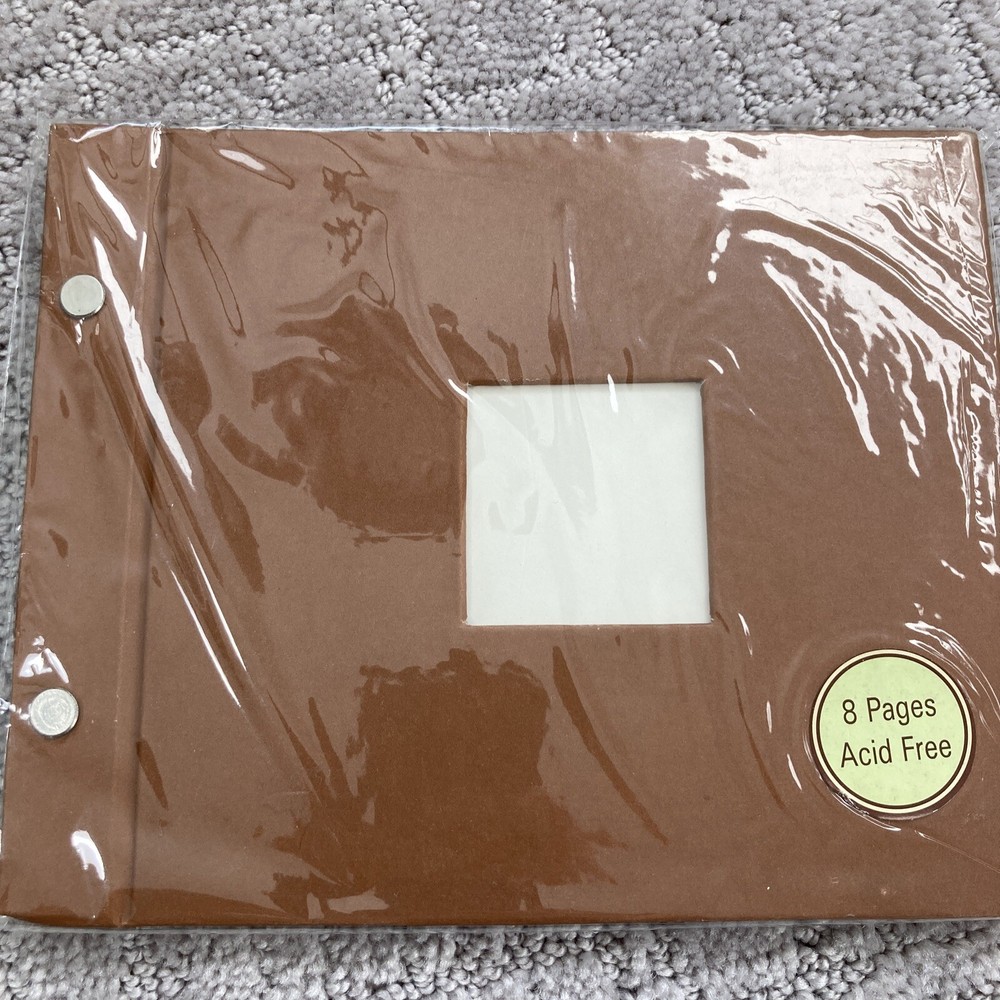 Hinged Acid Free Photo Album Screw Scrapbook Brown Cover Off White  7.75”x 6.25-image