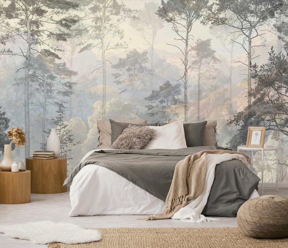 Hazy Forest Wall Mural, Abstract Nature Landscape 127
