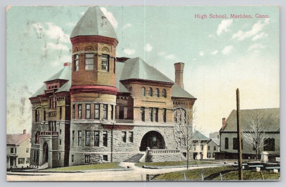 Meriden CT High School Postcard 1908 Connecticut Architecture Education
