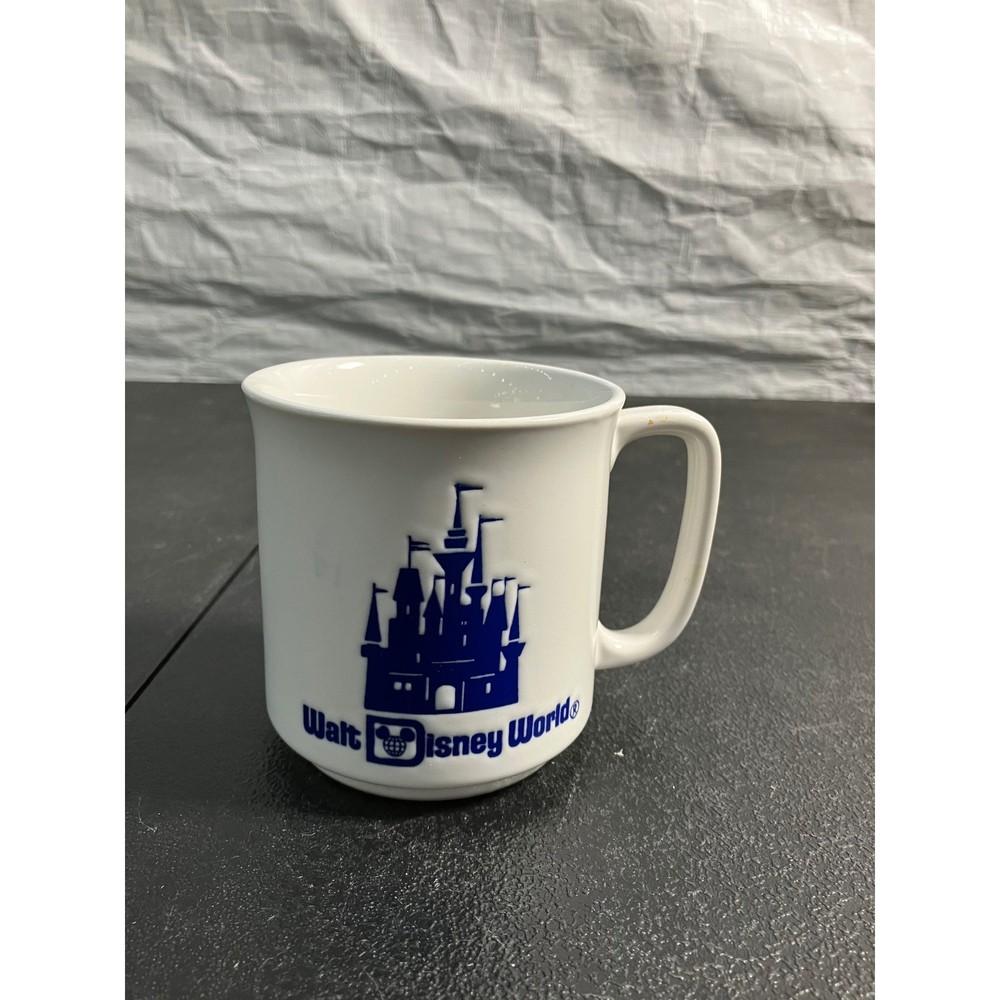 Vintage Walt Disney World Coffee Mug Cinderella Castle Blue White Japan Ceramic