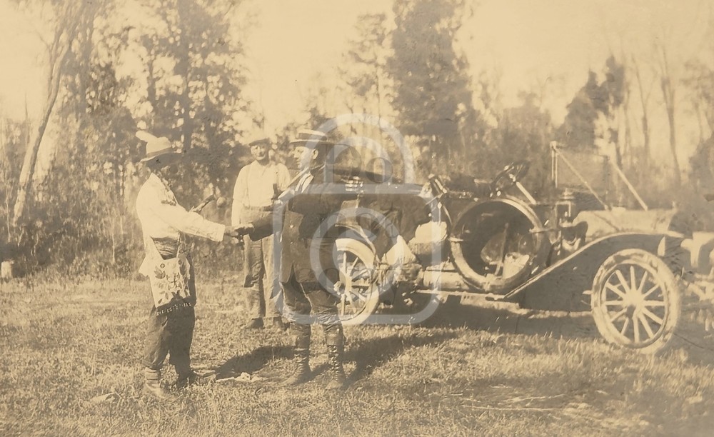 Incredible RPPC of Indian w/ War Club Shaking Hands, Man  w/ Peace Pipe. C 1907.