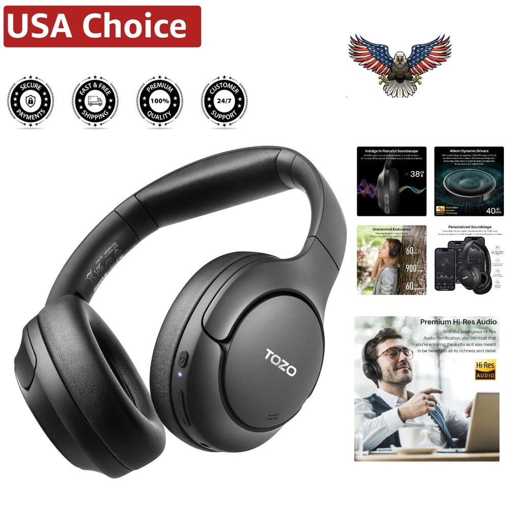 Hybrid Active Noise Cancelling Bluetooth Headphones - 60H Playtime, Hi-Res Audio