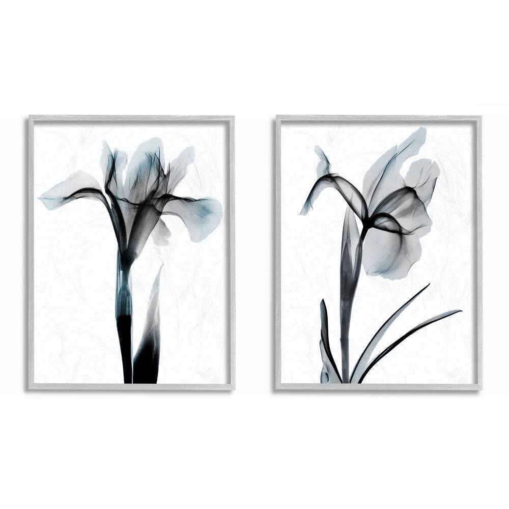 Contrast Black and Blue Flower Bloom, Design by Albert Koetsier Wall Art, 2pc...