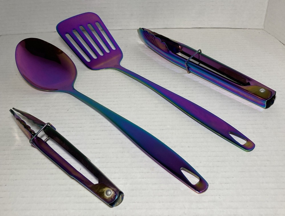 Cambridge Stainless Steel Titanium Rainbow Spatula Spoon Tongs Cooking Utensils