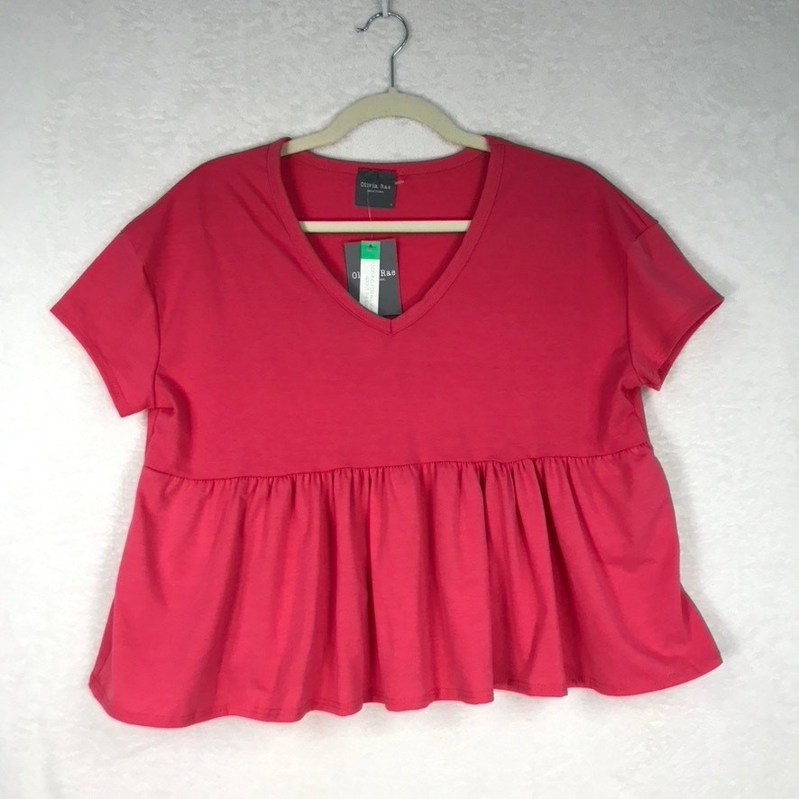 Y2K Pink Olivia Rae Babydoll Crop Top Soft Ruffle Flowy Minimal Cute