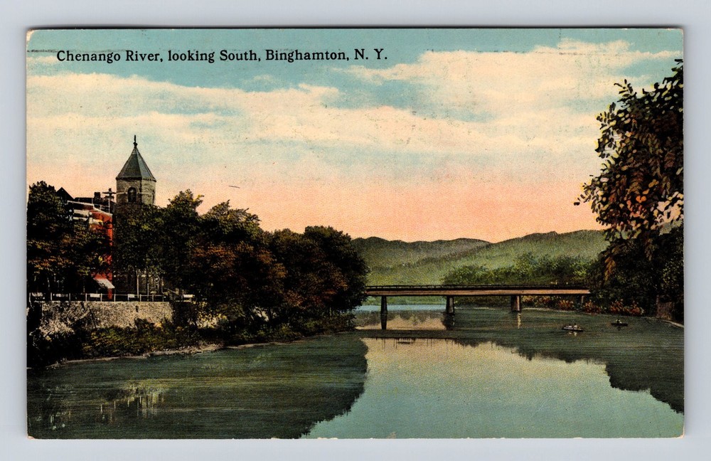 Binghamton NY-New York Chenango River Looking South Vintage c1916 Postcard