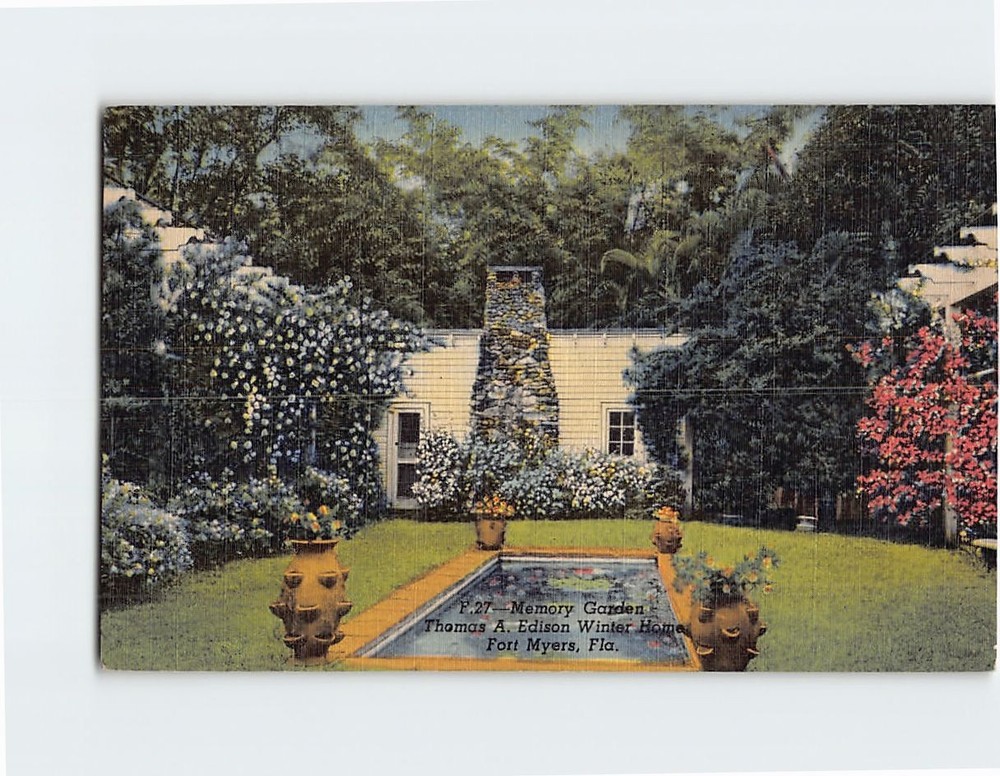 Postcard Memory Garden Thomas A. Edison Winter Homes Fort Myers Florida USA