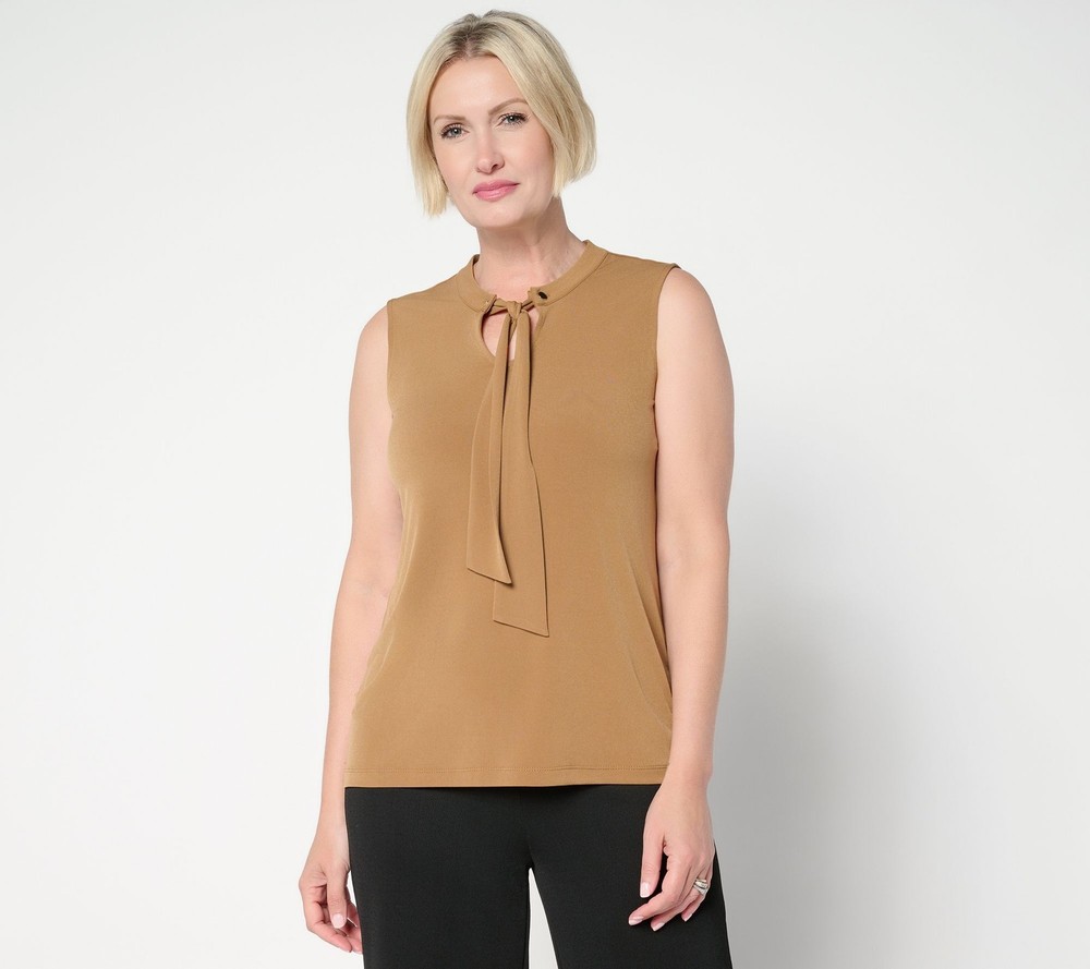 Susan Graver Women's Top Sz S Liquid Knit Sleeveless Tie-Front Brown A704121