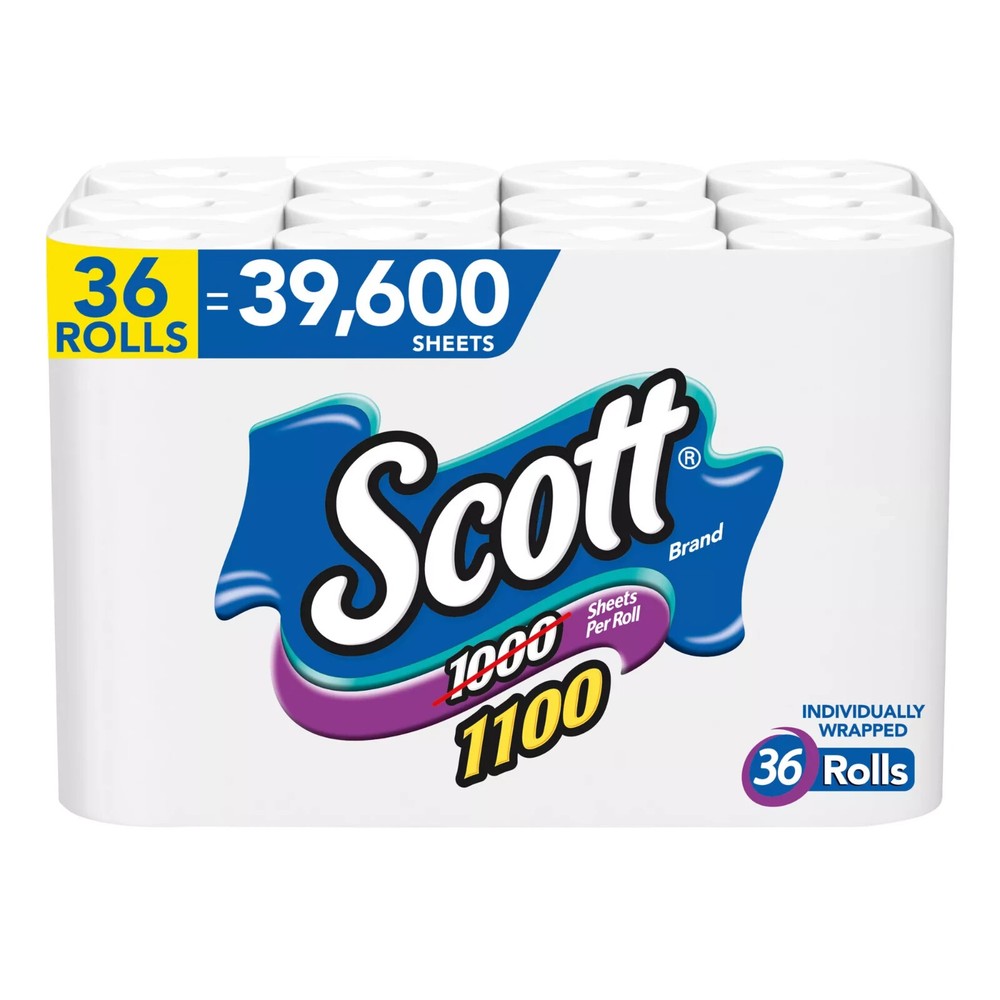 Scott 1100 Unscented Bath Tissue, (36 Rolls = 1100 SheetS Per Roll) NO SHIP CA
