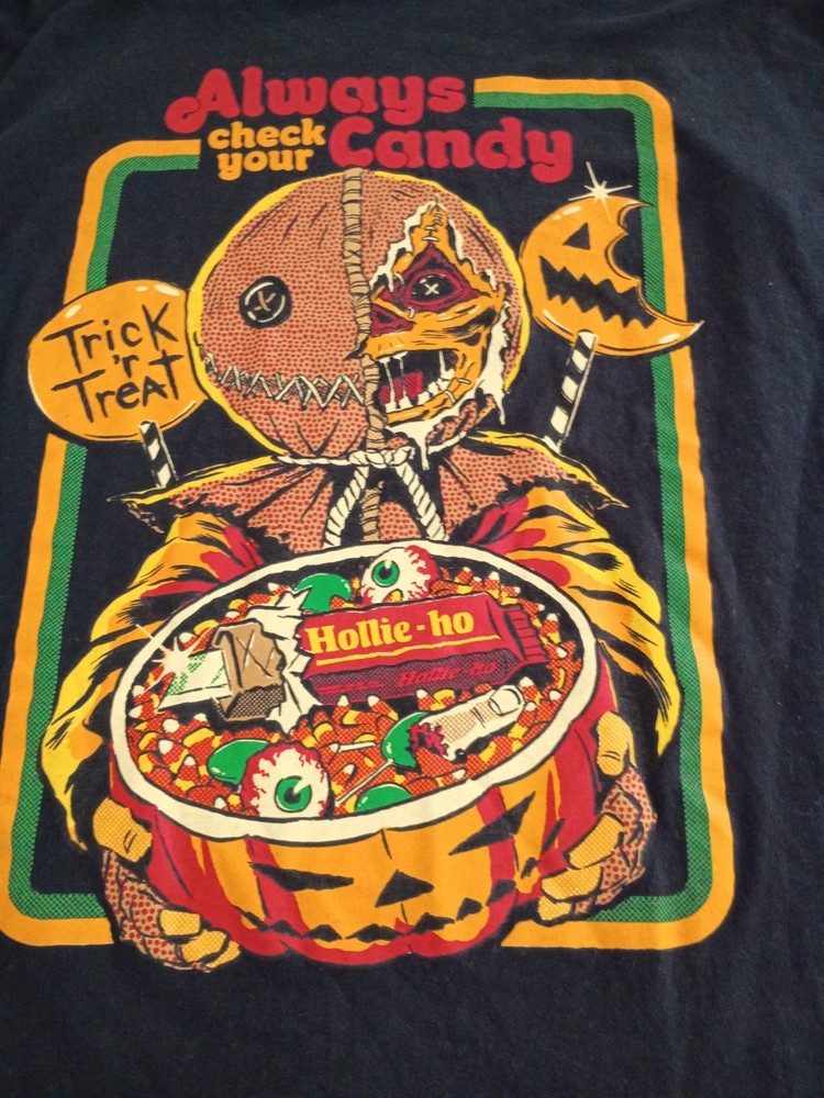 Black Halloween Graphic T-Shirt Always Check Your Candy Trick or Treat Size XL