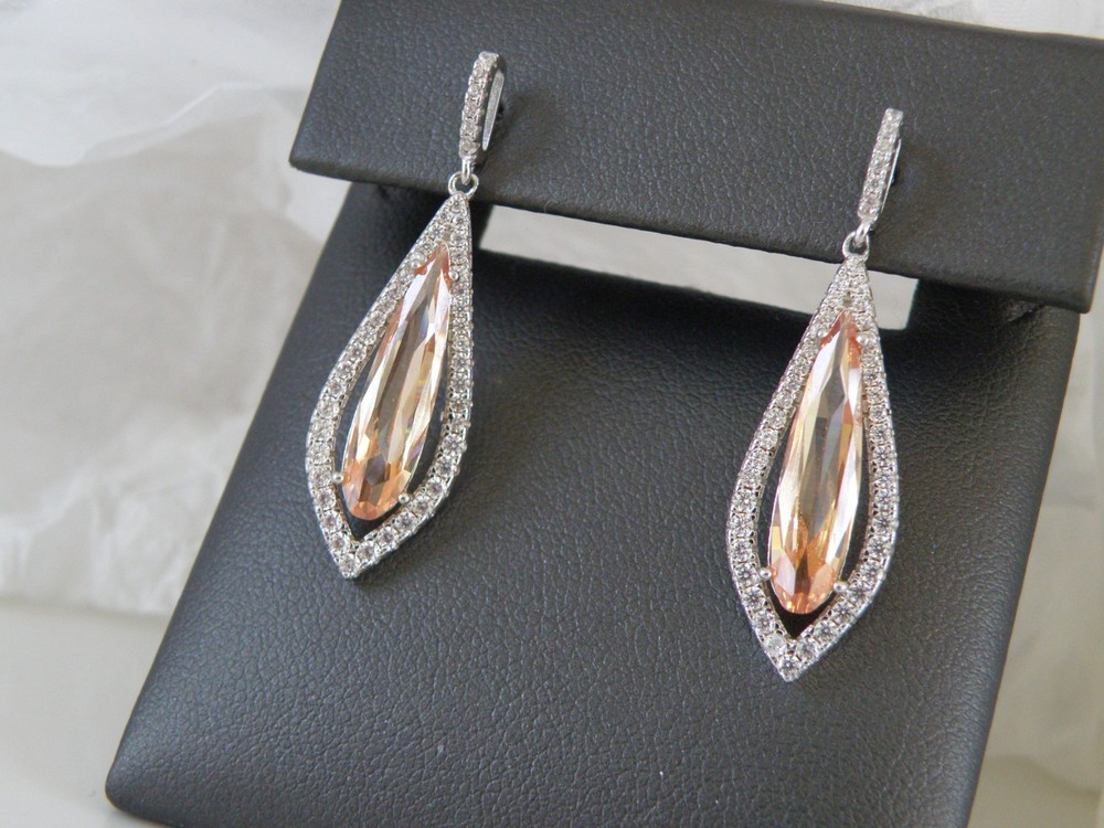 Vintage Sterling Silver 925 Champagne Drop Dangle Earrings