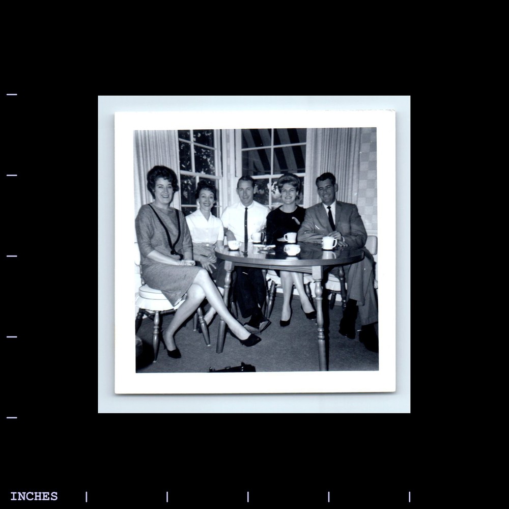 Vintage Square Photo MEN AND WOMEN SITTING AROUND TABLE