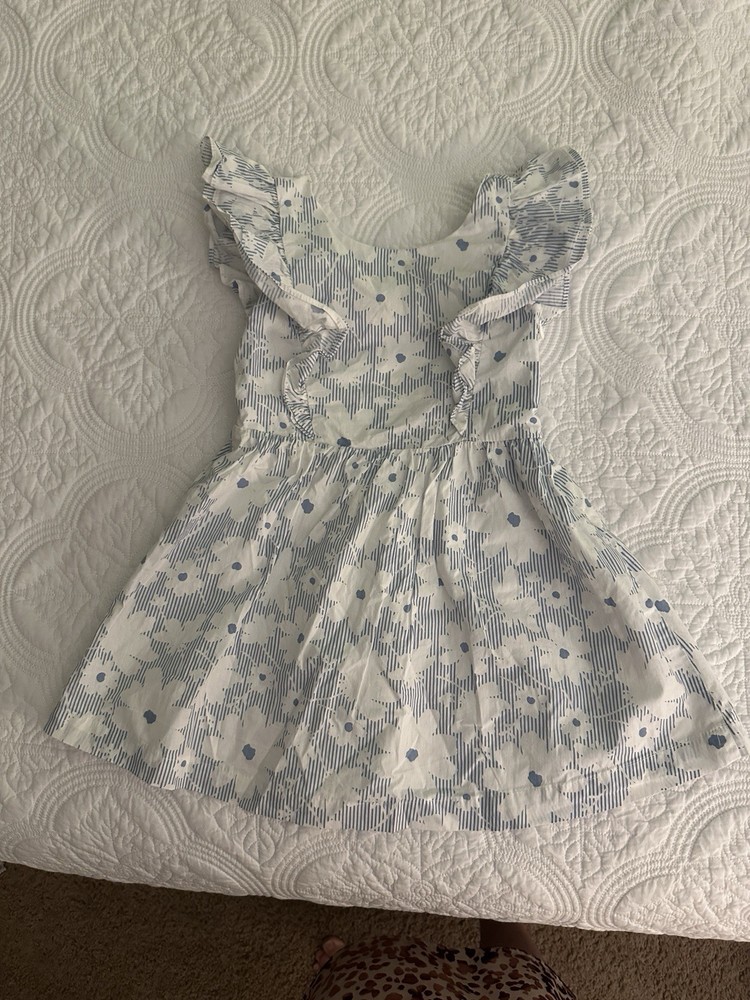 Btween Girls 4T Blue White Floral Ruffle Dress Bow Back Cotton