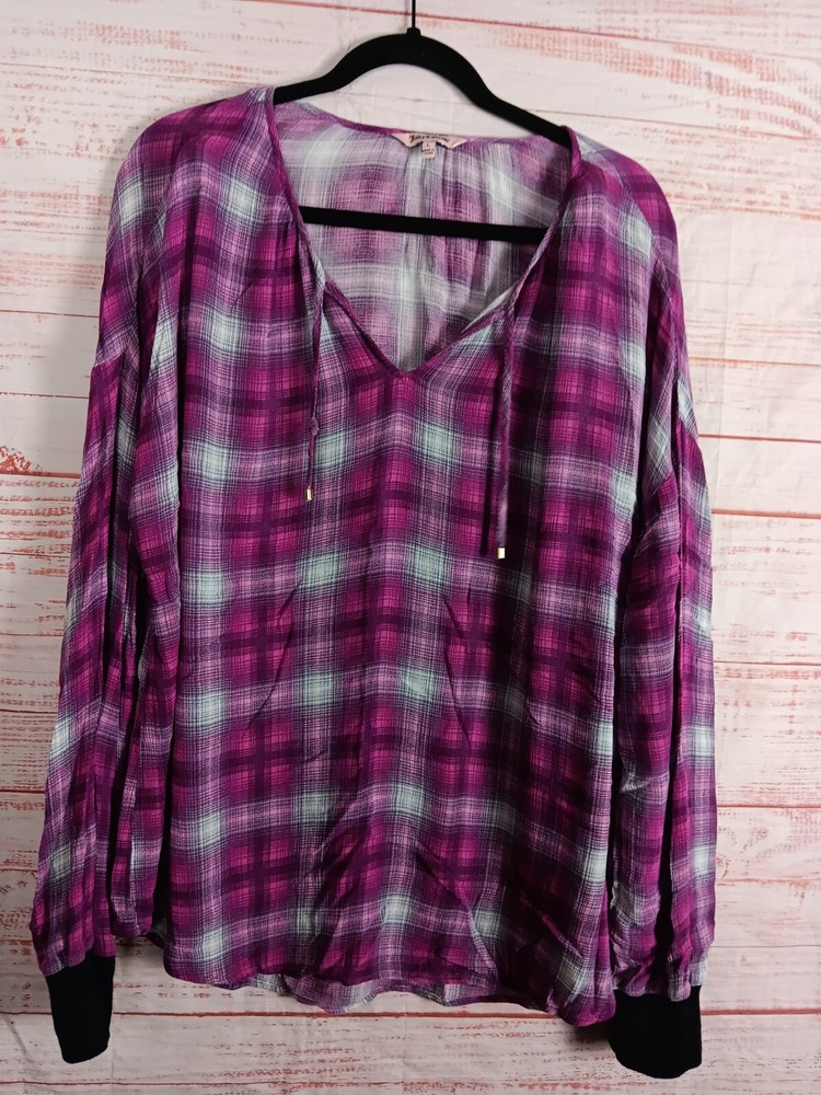 Juicy Couture Blouse Women's Large Purple V-Neck Long Sleeve Lightweight