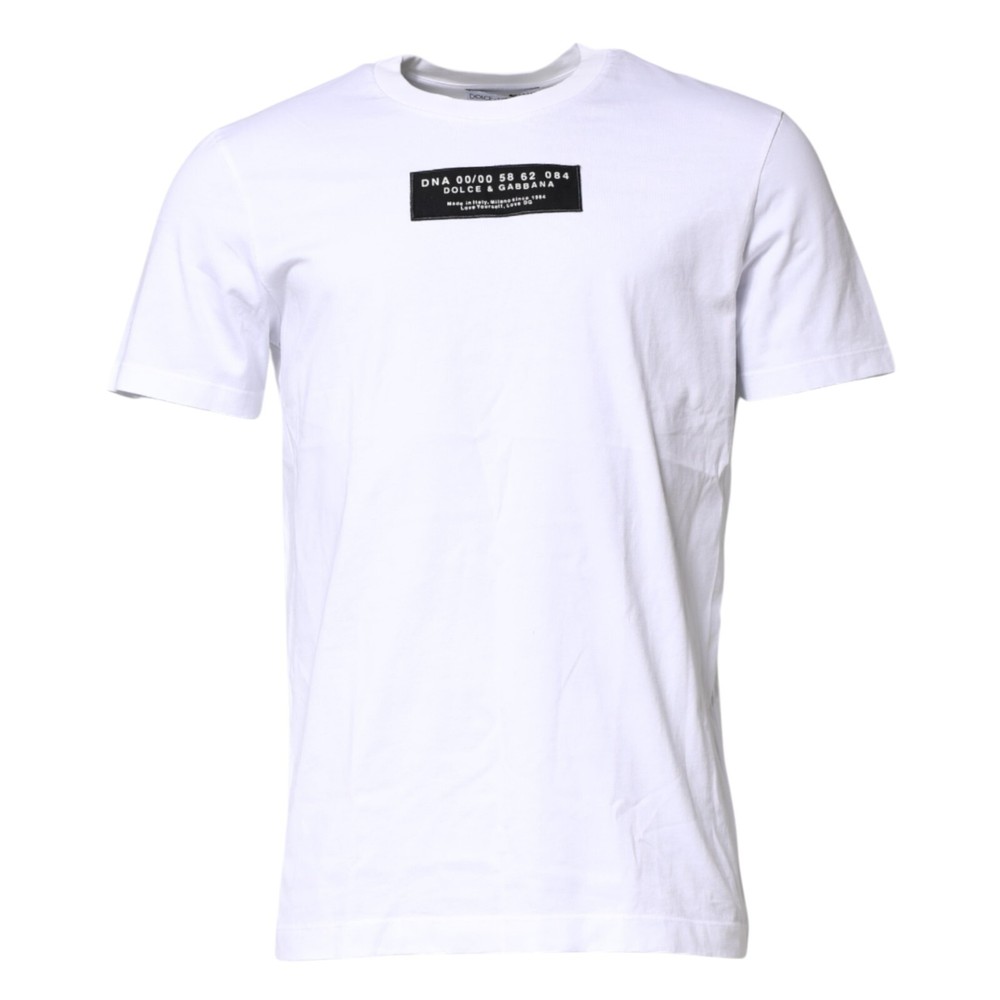 DOLCE & GABBANA T-shirt White Cotton Logo Patch Crew Neck Men IT48/US38/M 640usd