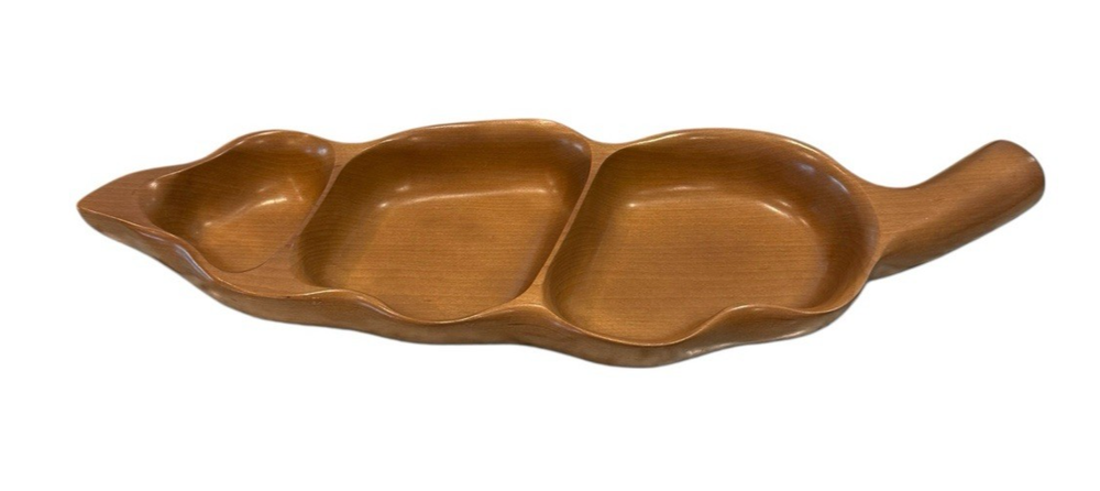 Vintage Wooden Divided Snack Dish Display Dish Peapod Shape Container Brown 19