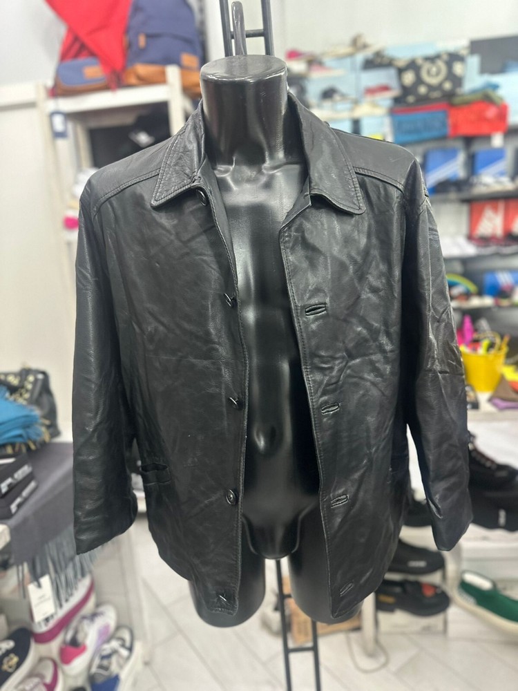 Vintage Black Leather Jacket for Men Size L by Florenz Design LLV648
