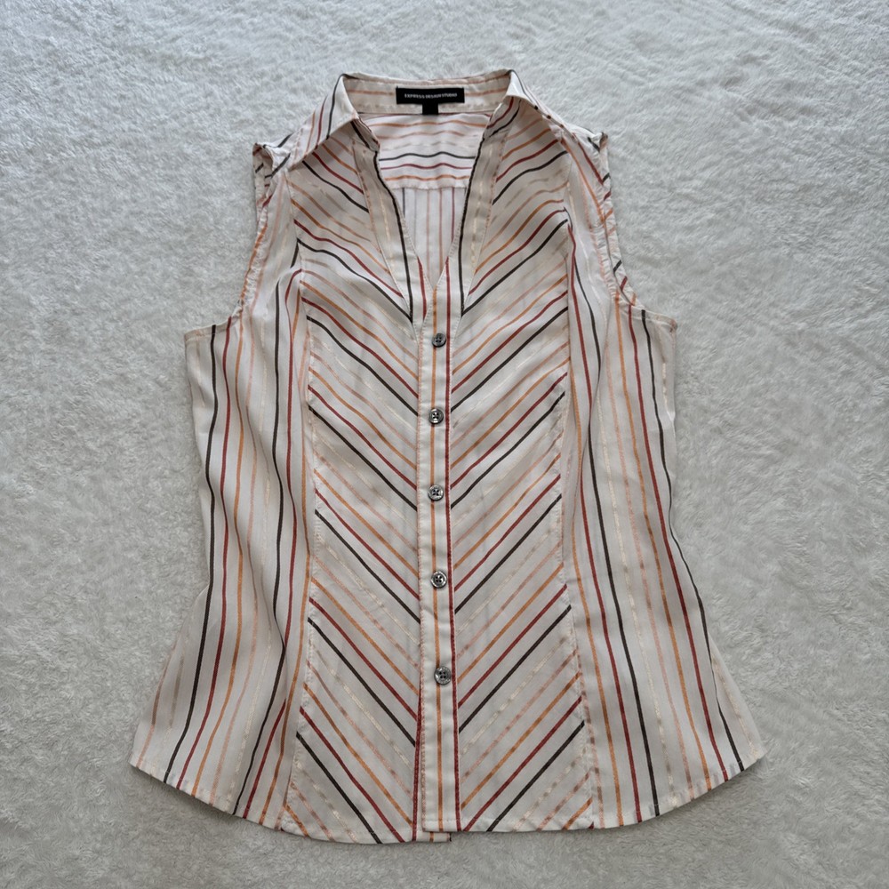 Express Design Studio Sleeveless Button Down Shirt.  Multi Color Stripes X Small