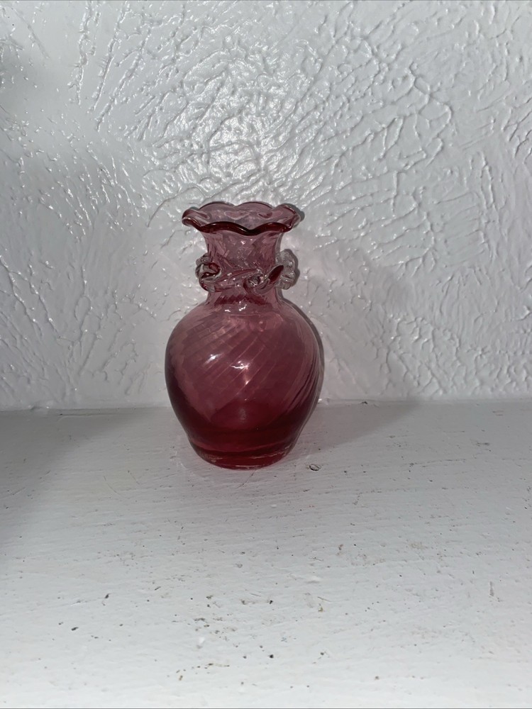Vintage Pilgrim Cranberry Glass Vase Hand Blown Mid-Century Modern Art Glass