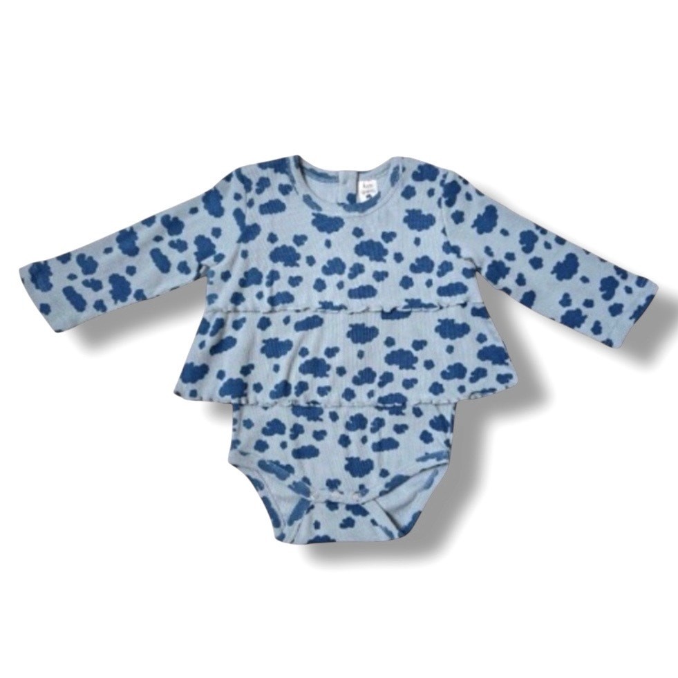 Kate Quinn Ribbed Bodysuit 18-24M Blue Cloud Print Tiered Organic Cotton New