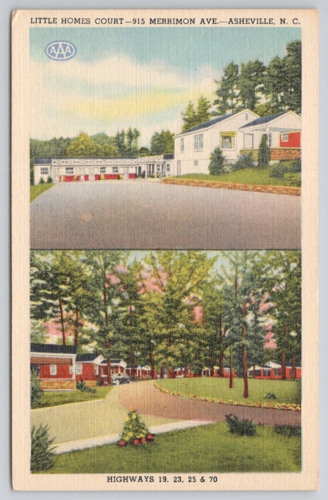 Little Homes Court Asheville NC Linen Postcard AAA Motor Court Bungalows