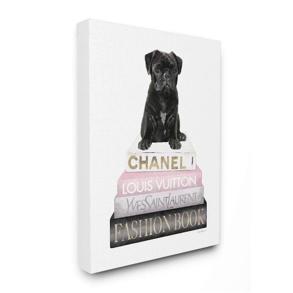 Simple Glam Puppy and Iconic Fashion Bookstack Wall Art, 30 x 40, White