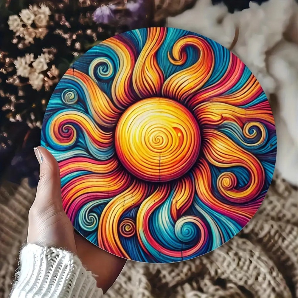 Vibrant Sunburst Round Metal Wall Art Multicolor Abstract