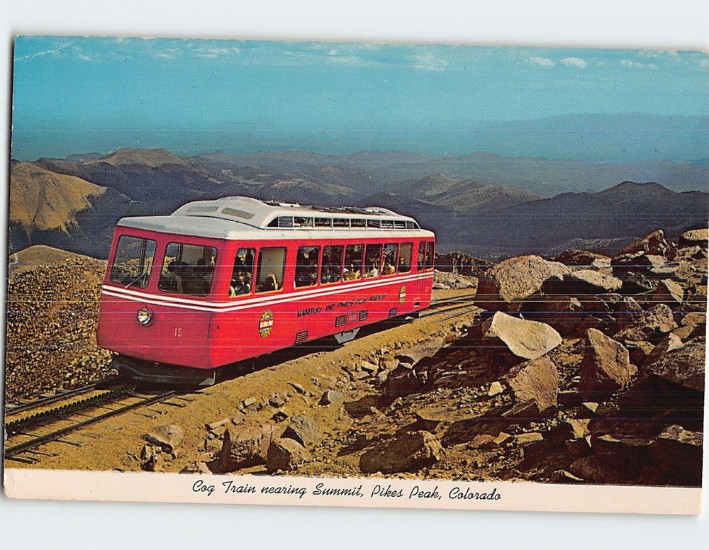 Postcard Cog Train Nearing Summit Pikes Peak Colorado USA