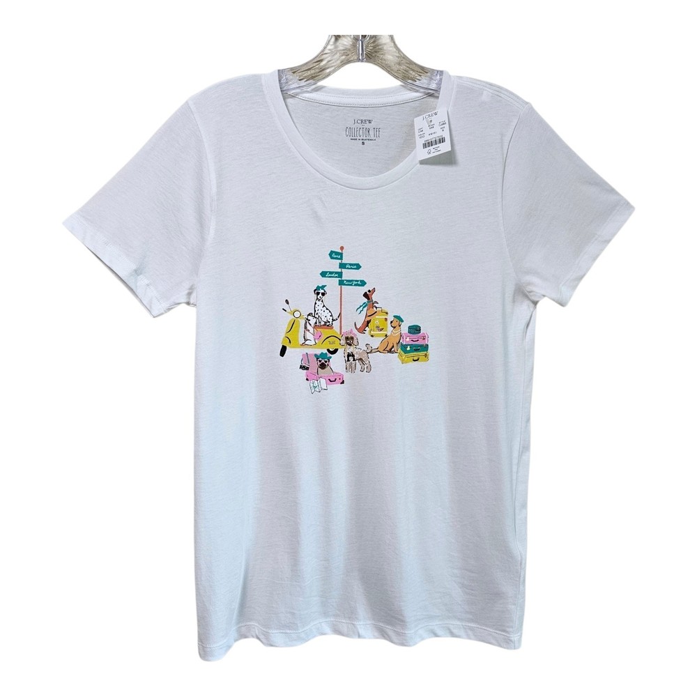 J CREW Women S Travel Dogs Collector Graphic Tee T-Shirt 100% Cotton 34