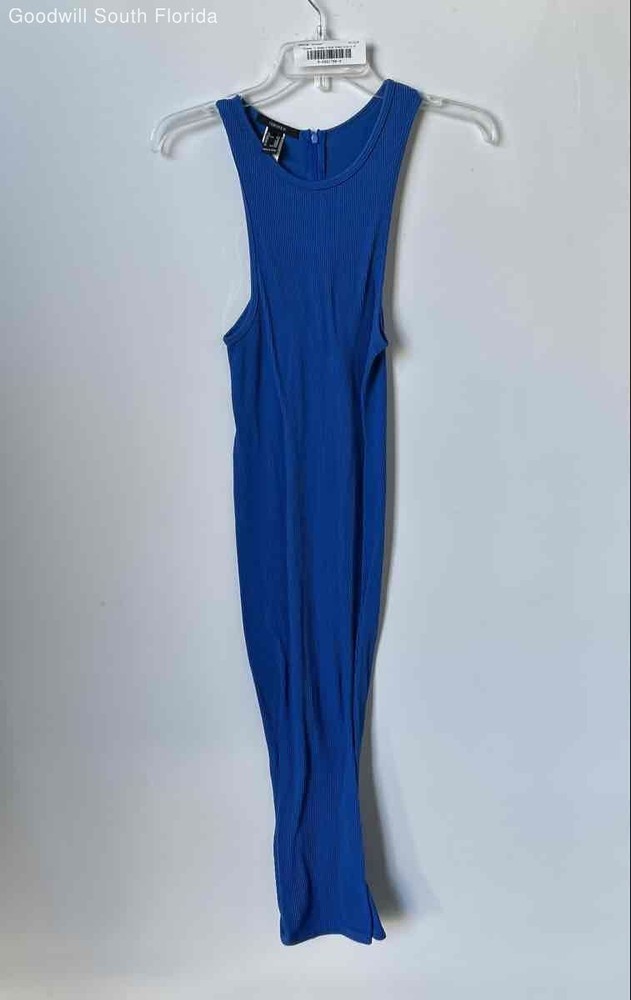 Forever 21 Womens Blue Ribbed Sleeveless Round Neck Back Zip Maxi Dress Size S/M