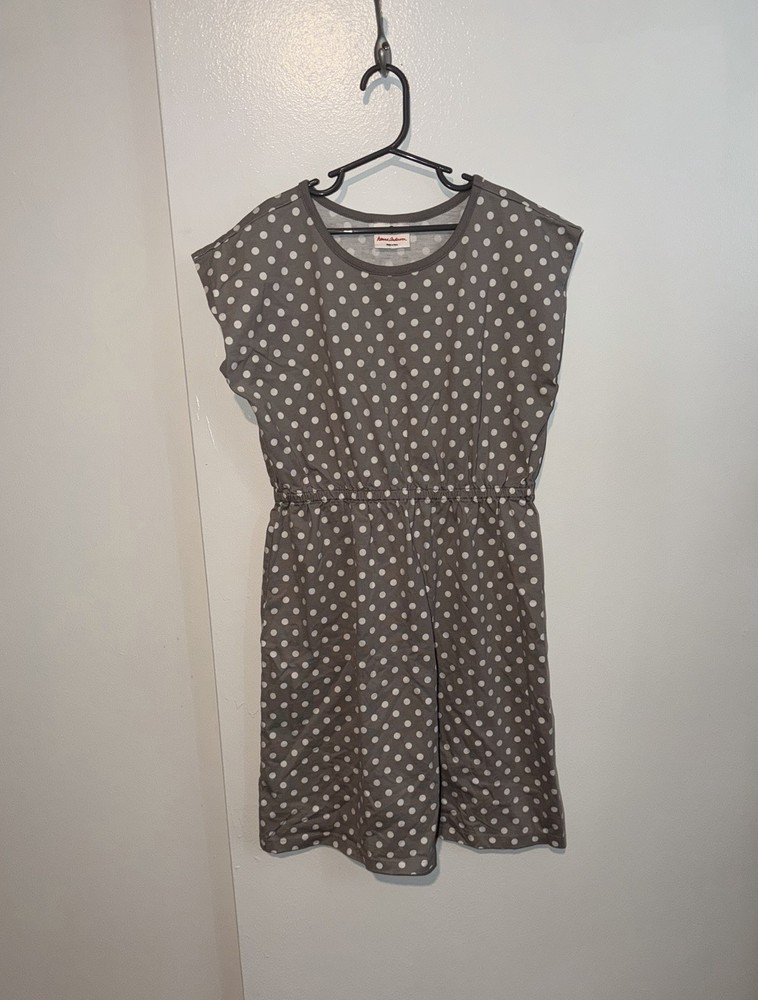 Hanna Andersson Girls Gray Polka Dot Knee Length Dress Size 14-16