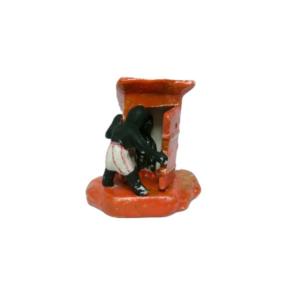 Vintage Black Boy Peeking in Outhouse Hand Painted Miniature Figurine, JAPAN [B3