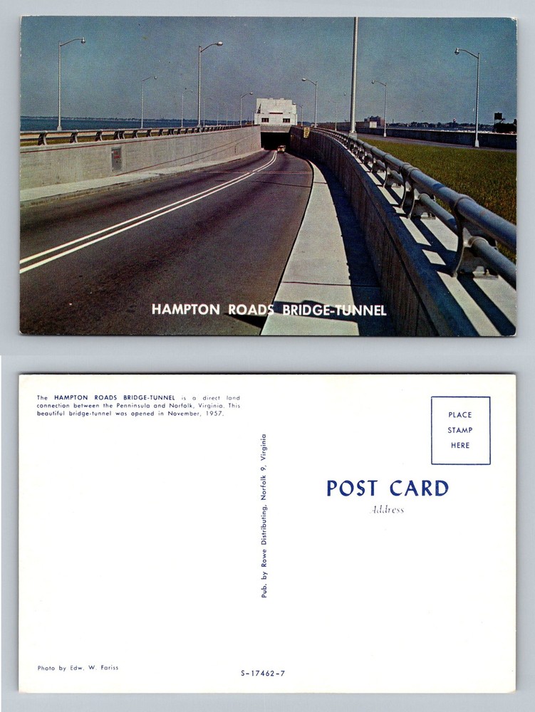 Norfolk, VA-Virginia, Hampton Roads Bridge Tunnel Entrance Vintage Postcard