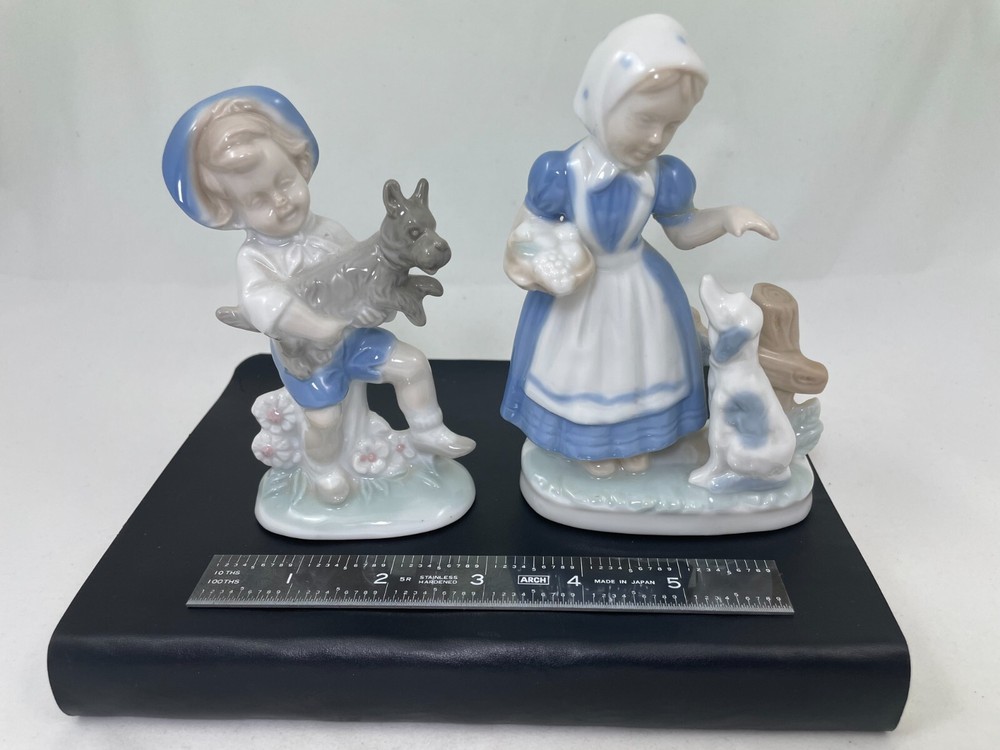 Vintage LEGO Porcelain Figurines Set of Two Boy Girl Dog Collection