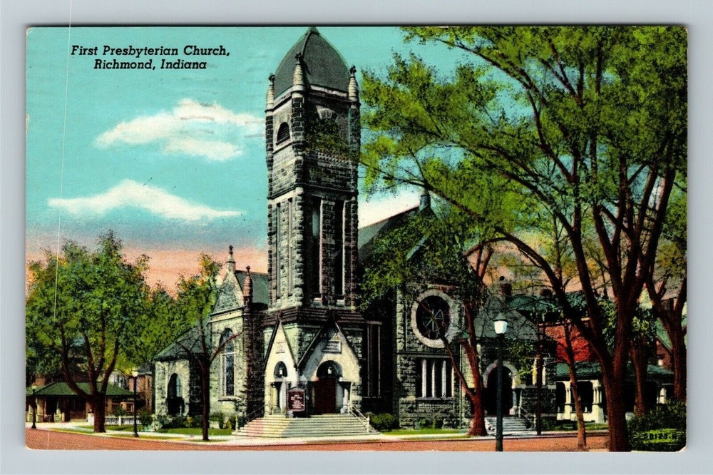 Richmond IN Indiana, First Presbyterian Church, c1955 Vintage Souvenir Postcard