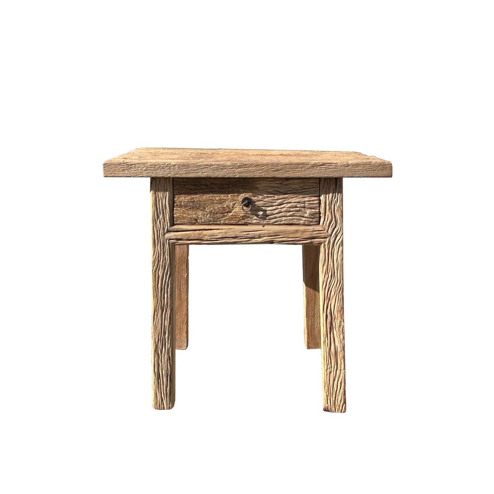Minimalist rough grain natural wood side table pedestal WS4469