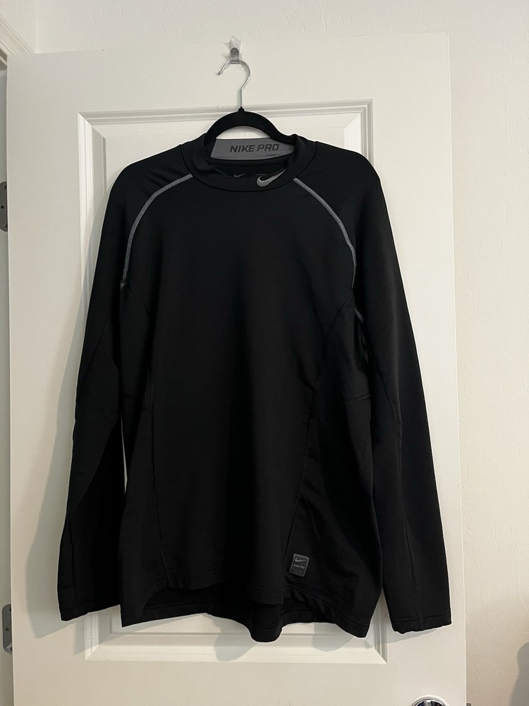 Nike Pro Dri Fit Compression Shirt Mens XL Black Long Sleeve Fitted Training