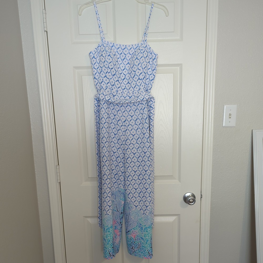 Lilly Pulitzer Sandra Sea La Vie Nautical Cropped Belted Jumpsuit - Size 0