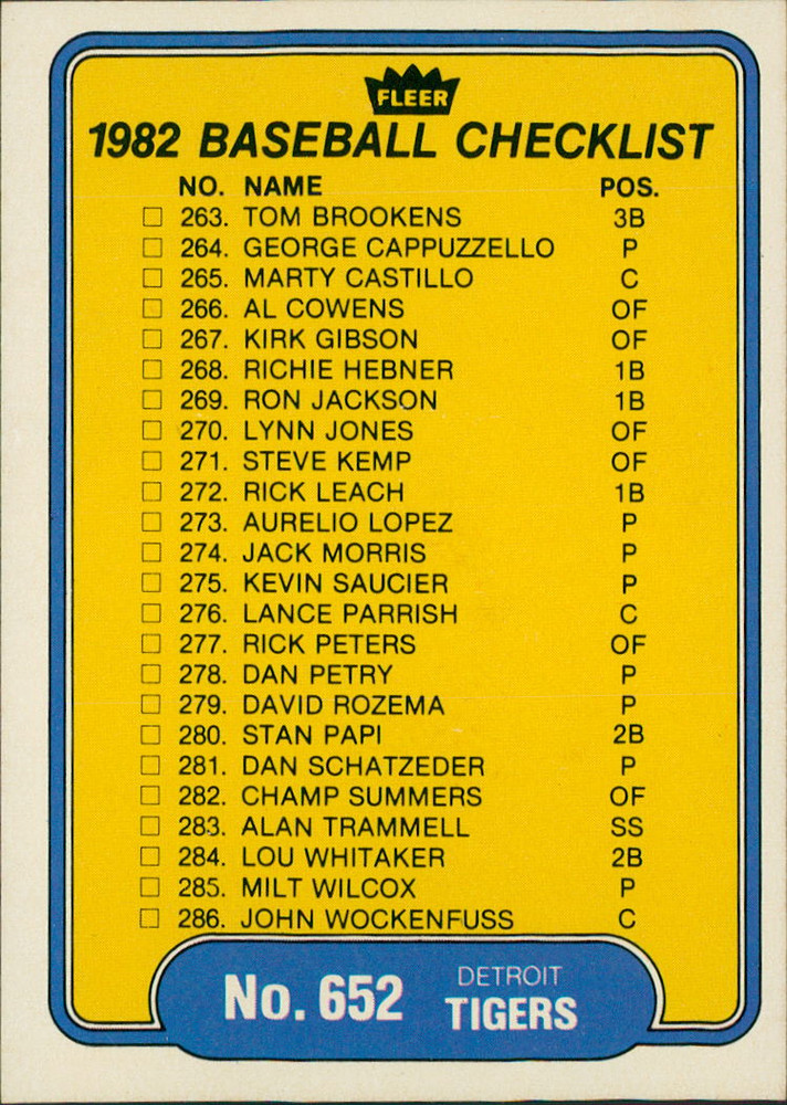 1982 Fleer Baseball - Checklist #652