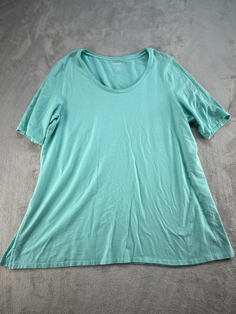 Chicos The Ultimate Tee Womens 2 Blue Short Sleeve Round Neck Casual Beach