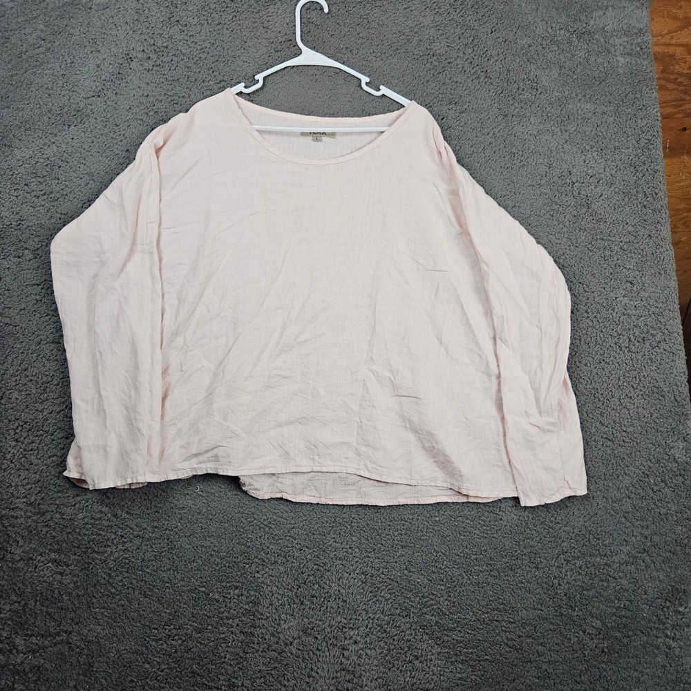 Flax Women's Light Pink Linen Cotton Blend Long Sleeve Top Size L