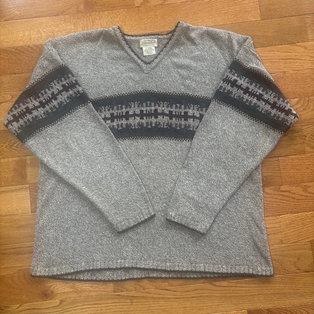 Vintage St. John's Bay Size 2XL Sweater V-Neck Gray Aztec Made in USA
