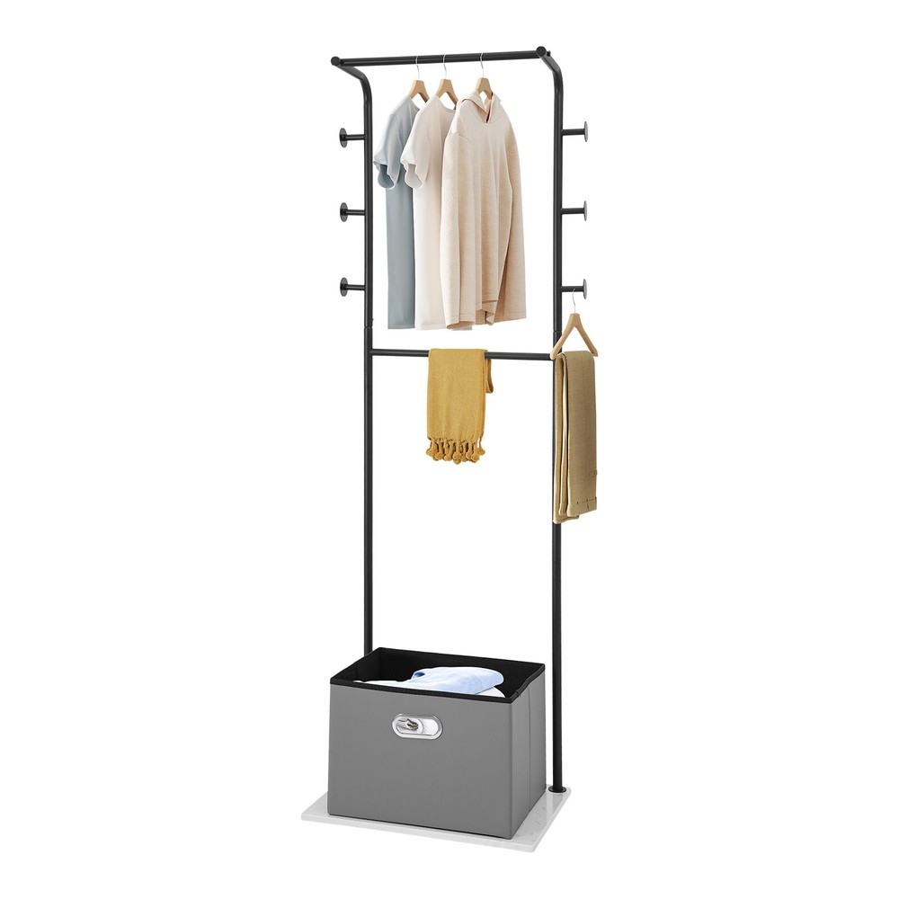 Freestanding Clothes Rack, Clothing Rack with Storage Basket, Metal Clothes Rack