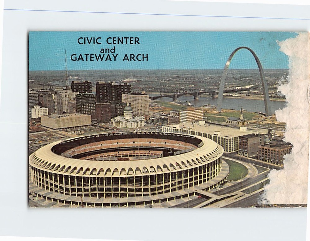 Postcard Civic Center & Gateway Arch Busch Memorial Stadium St. Louis Missouri