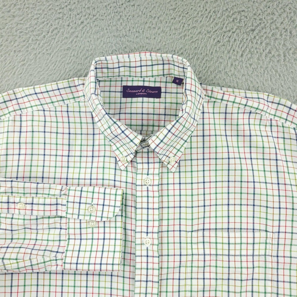 Seaward & Stearn Shirt Mens XL Multicolor Check Button Down Cotton Long Sleeve