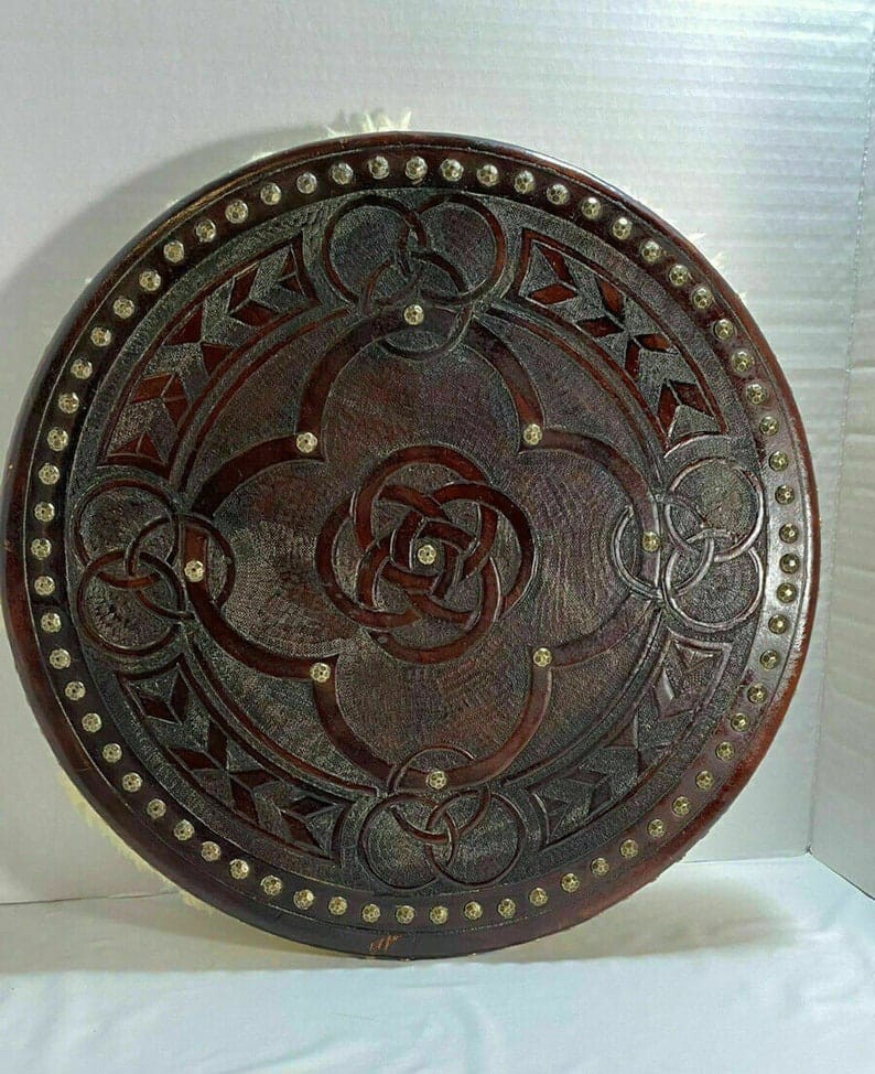 Viking Warriors Norse Shield With Carved Round Celtic Ornaments shield, Norse