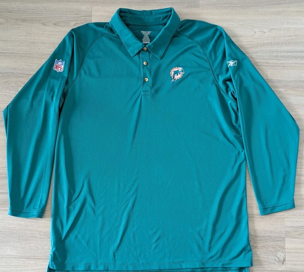 Throwback Teal/Orange Miami Dolphins Mens NFL Team Issued LS Polo Shirt Size 2XL