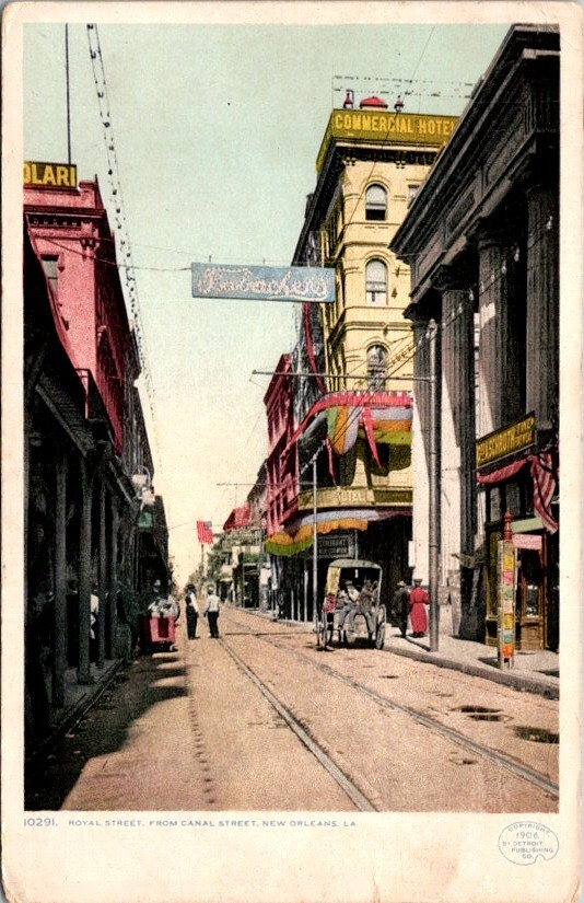 Postcard Royal Street at Canal Street French Quarter New Orleans LA 1908    8203