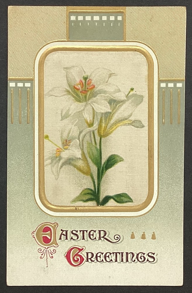 Easter Greetings Flowers Vintage Embossed Postcard Unposted