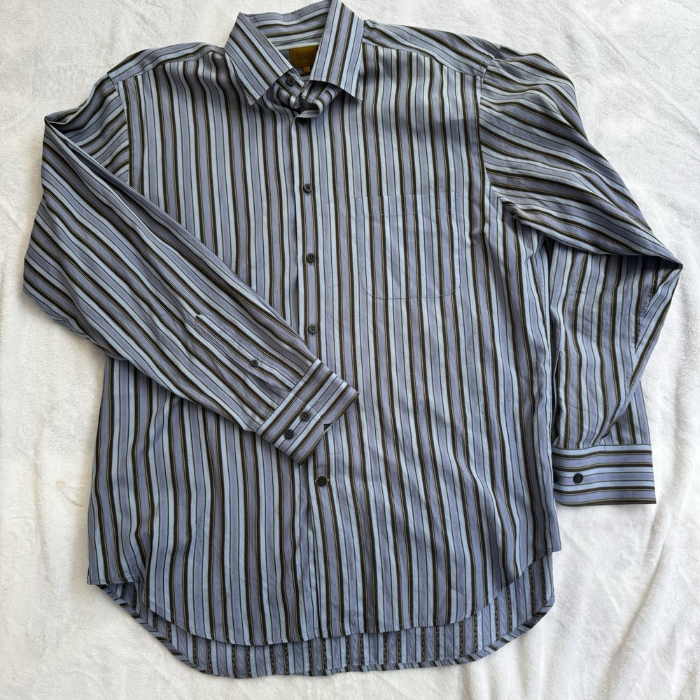 Robert Talbott Men's (L) Dress Shirt Multi-Color Striped 100% Cotton Button-Up